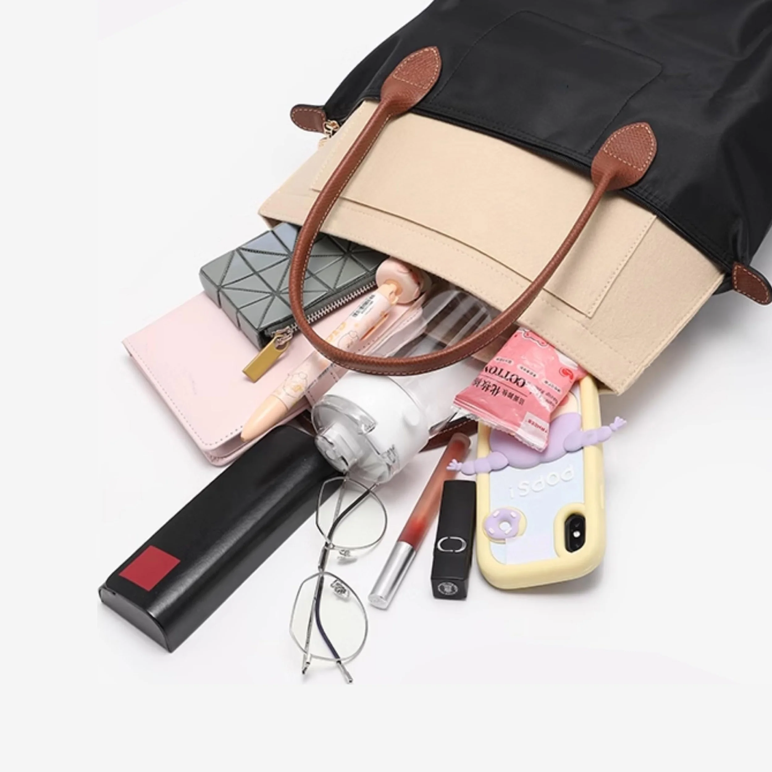 펠트 삽입 가방은 Longchamp 핸드백 라이너 가방에 적합 펠트 천 메이크업 가방 지원 여행 휴대용 삽입 지갑 주최자