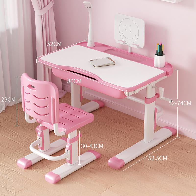 Adjustable Kids Study Desk and Chair Set Children's Writing Table Tiltable Drawing Desk for Home Learning 80x52cm