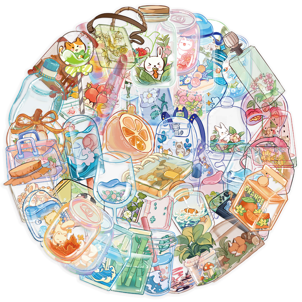 10/30/50 Uds. Pegatinas bonitas de cristal transparente para taza de agua y bebidas, pegatinas para ordenador portátil, teléfono, álbum de recortes, pegatina decorativa para nevera, juguetes para niños