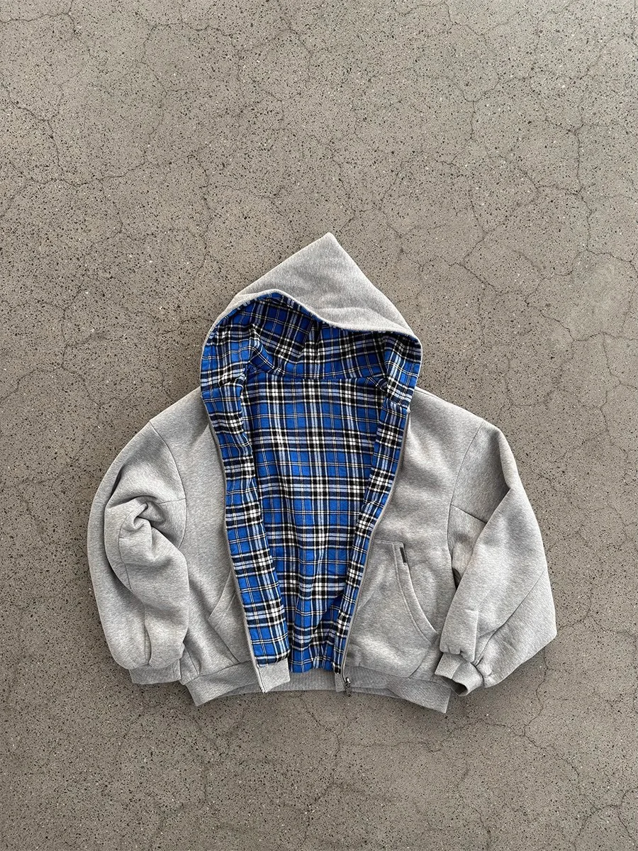 Mauroicardi, sudaderas con capucha reversibles de gran tamaño para primavera, ropa de diseñador de lujo para hombre, Sudadera con forro a cuadros, ropa de calle 2025