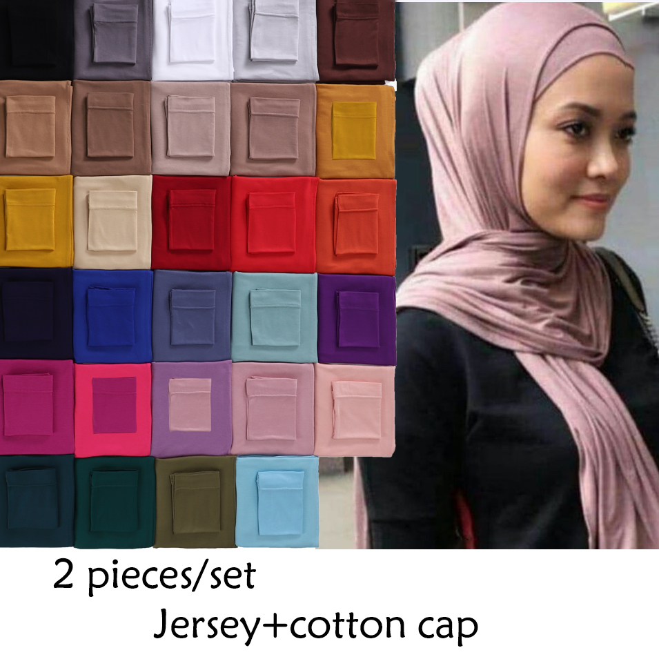 Tweedelige moslim prefect bijpassende jersey hijab set bijpassende kleur jersey hijab met ondersjaals