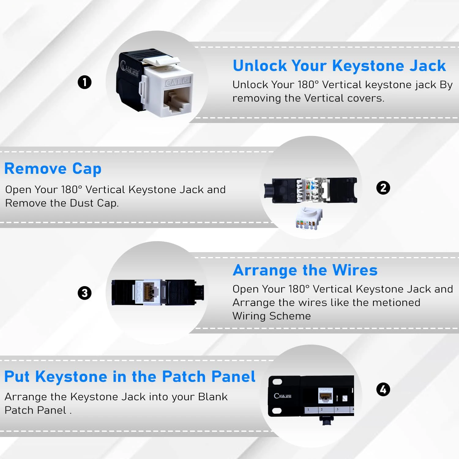 ZoeRax 1 Uds Cat8 Cat7 Cat6a RJ45 conector Keystone |   Conector hembra de terminación sin herramientas UTP de 180 grados |   Adaptador Ethernet de red