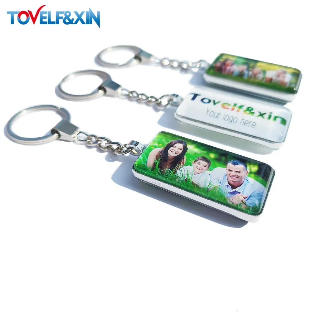 DIY Double Side Photo Custom พวงกุญแจส่วนบุคคล Keyrings ที่กําหนดเองแก้ว Cabochon ครอบครัวคนรักเด็กโลหะ Key chain ของขวัญ