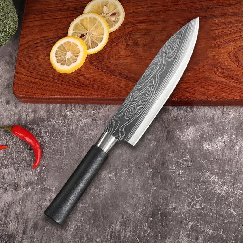 เลเซอร์ดามัสกัสรูปแบบยูทิลิตี้มีดครัวกรรไกร Sharpening Rod ชุดสแตนเลส SHARP Slicing มีดเชฟเครื่องมือทําอาหาร