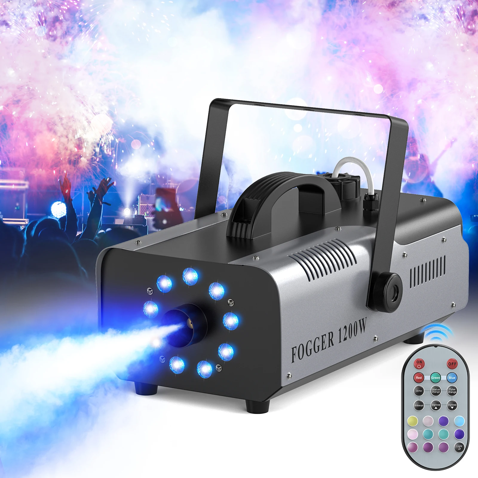 U'king 1200w máquina de nevoeiro 9 leds rgb colorido nevoeiro ejetor efeito palco fogger spray para casamento dia das bruxas dj mostrar máquina fumaça