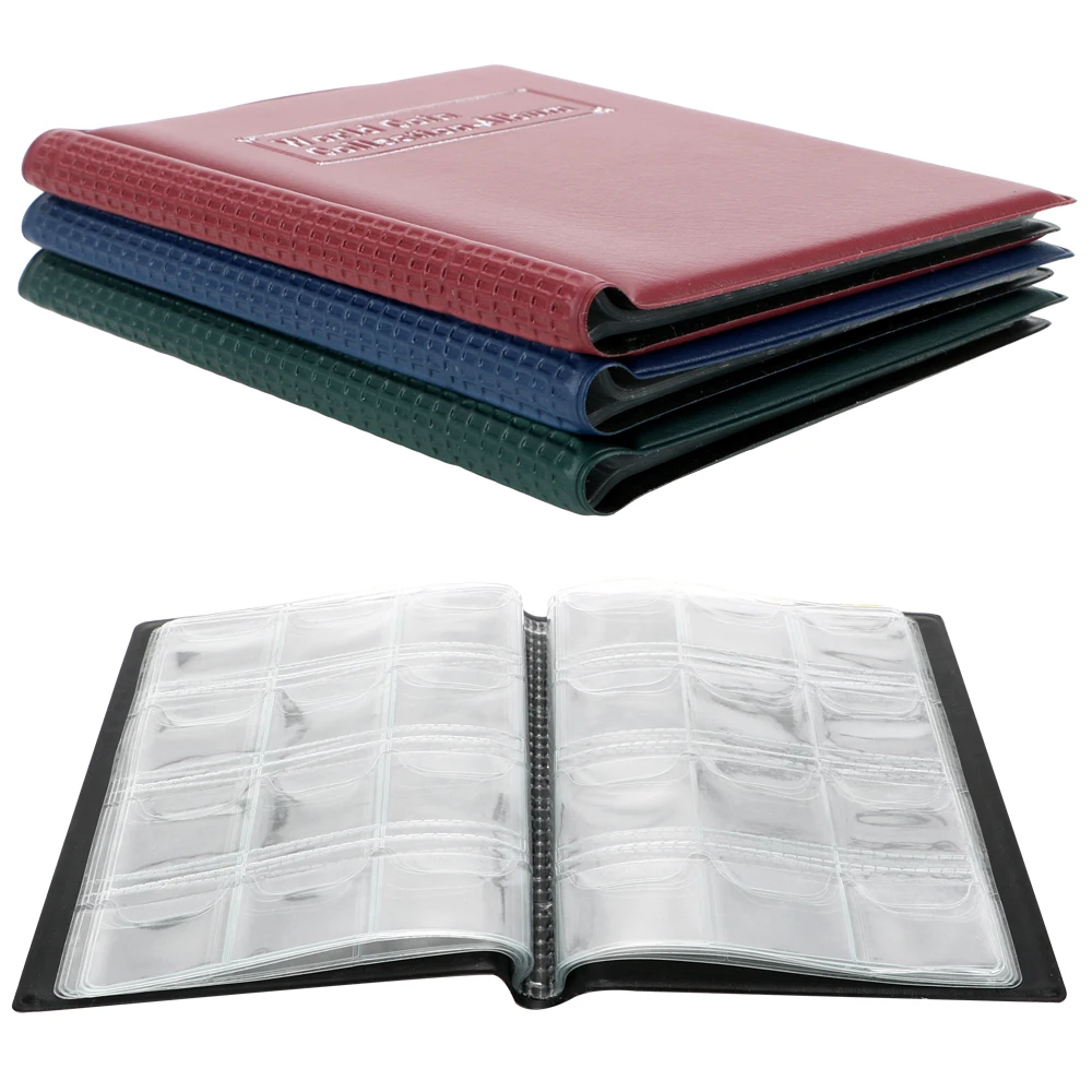 HWZXYXGS 120/60 กระเป๋าประดิษฐ์ PU หนังเหรียญคอลเลกชันอัลบั้มหนังสือเก็บเงินจัดเก็บกระเป๋า PVC ฟิล์ม