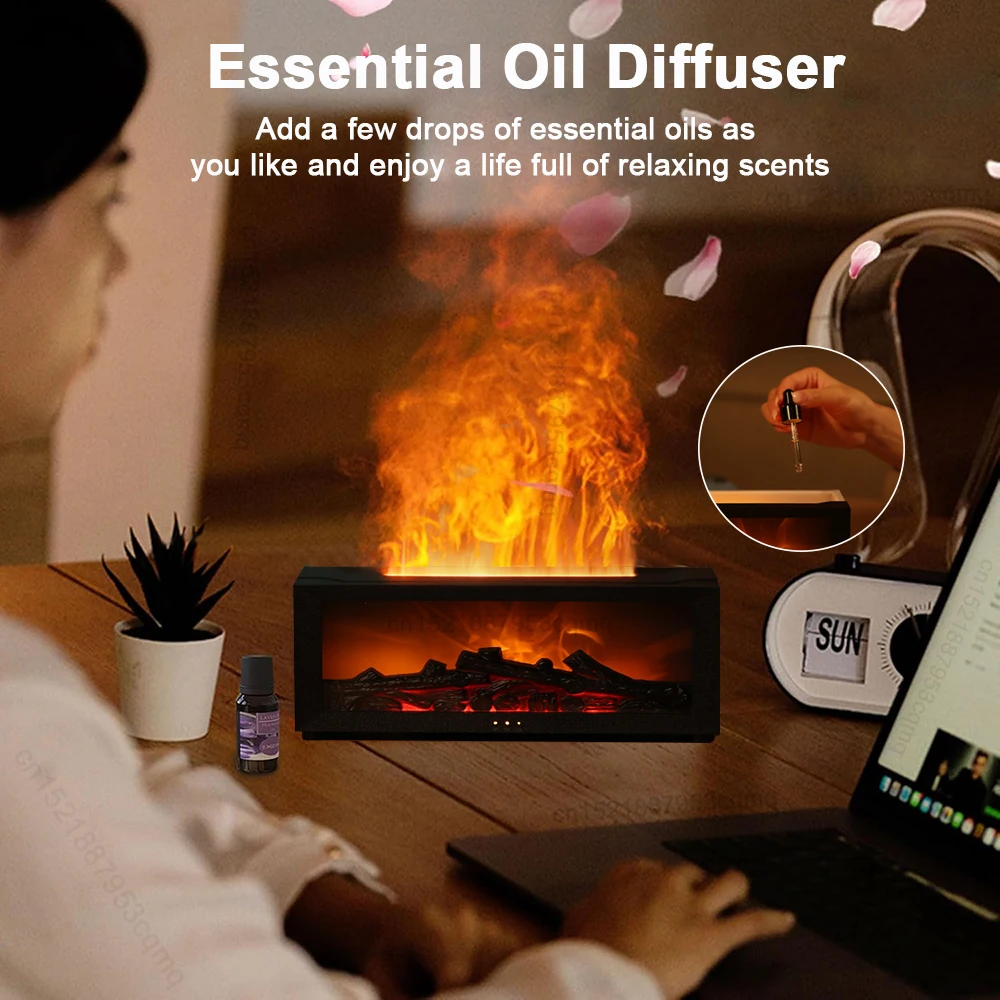 Aroma-luchtbevochtiger Vlam etherische olie-diffuser Luchtbevochtiger Aromatherapie geurverspreider met RGB-licht en afstandsbediening