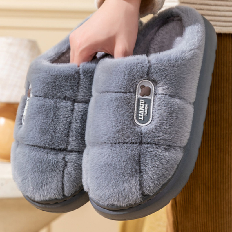Große Größe 50 51, Winter-Hausschuhe für Damen und Herren, dicke Sohle, für den Innenbereich, warme Paare, rutschfeste, flache Plattform, Damen-Baumwoll-Hausschuhe