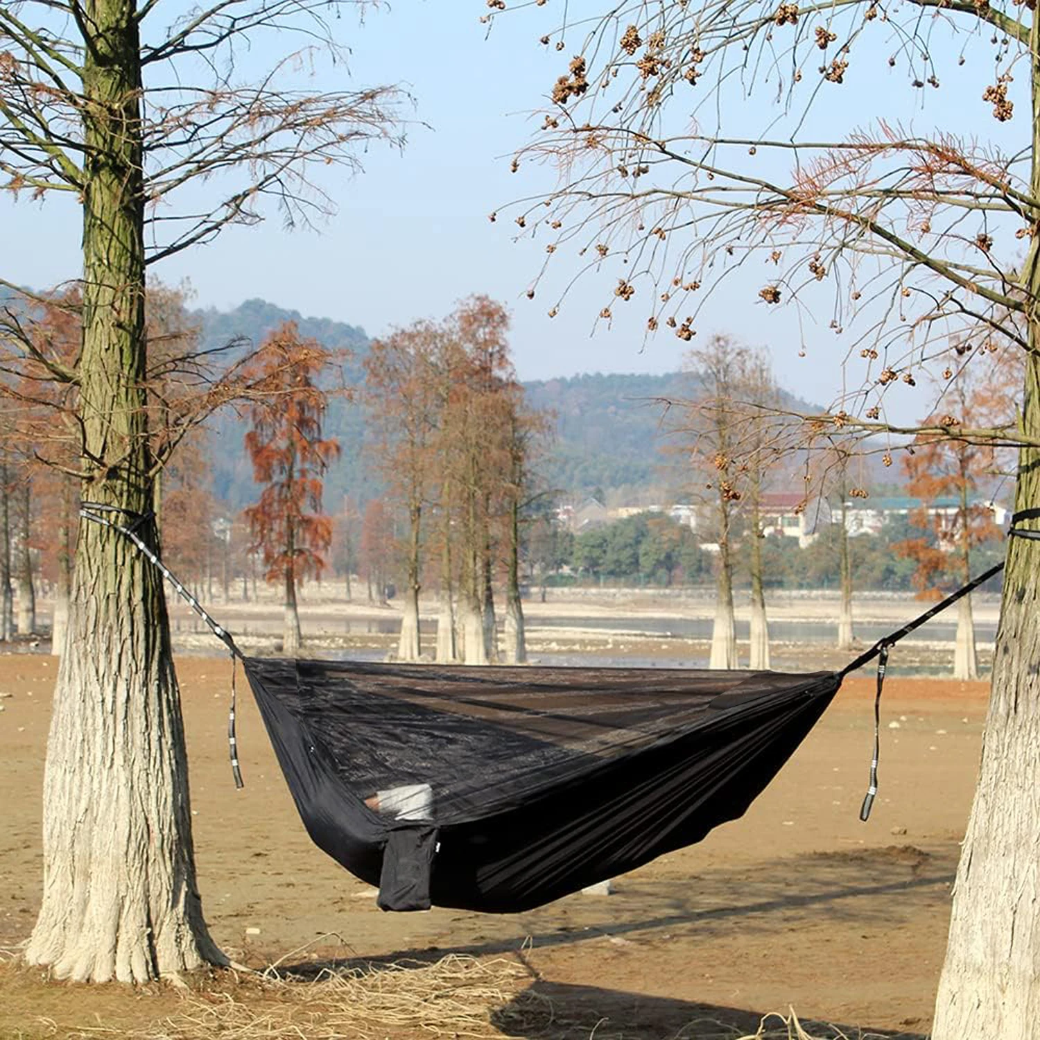 Double size Hammock with mosquito net for camping and travel lightweight 210T nylon parachute mosquito swing hammock