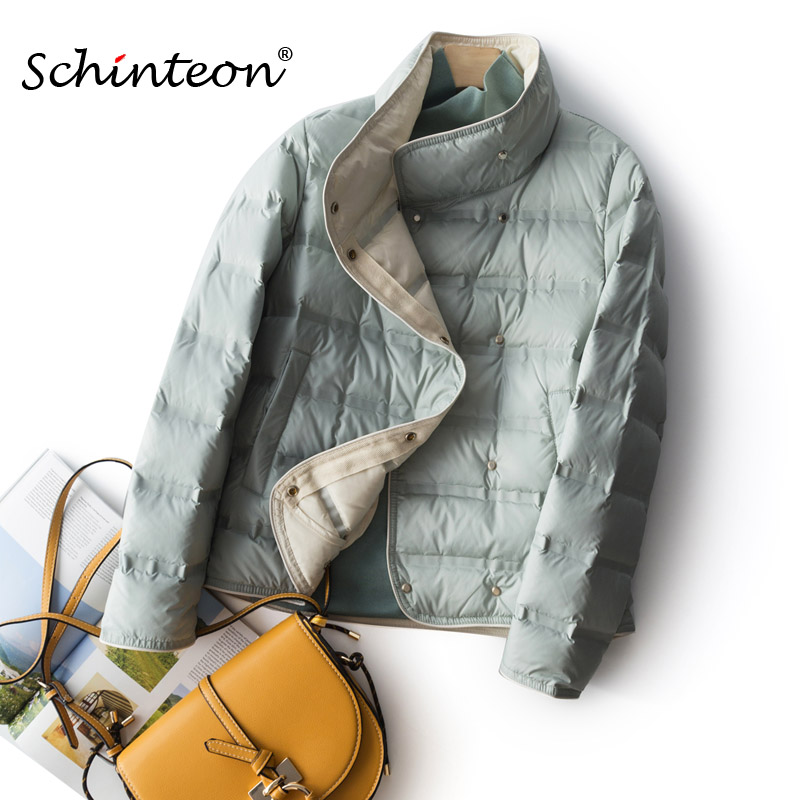 Schinteon Vrouwen Ultralight Donsjack Eenvoudige Casual Effen Kleur Korte Uitloper Lente Herfst Jas Vrouwelijke Nieuwe 2024 Mode