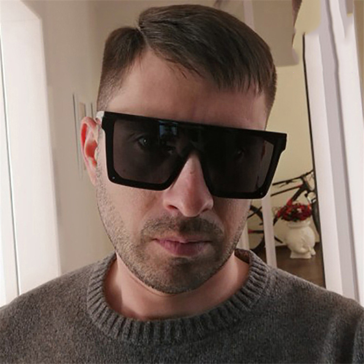 Moda oversized conectado moda óculos feminino unisex proteção solar óculos de sol, óculos ao ar livre