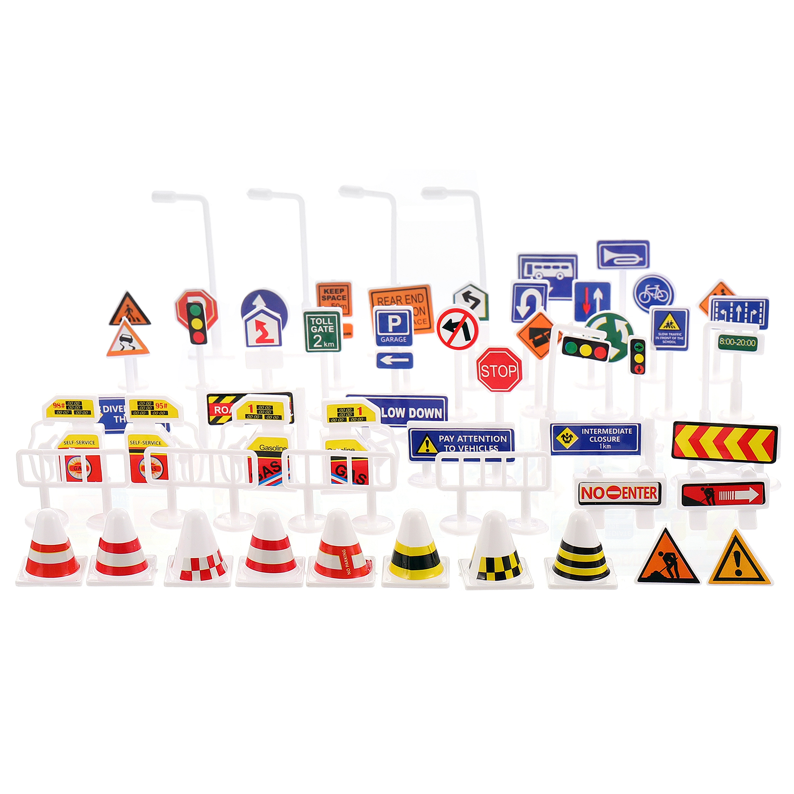 56Pcs Signs Road Traffic Signs Model Safety Educational Street Construction Playset Mini Rage Stop Road Block Models