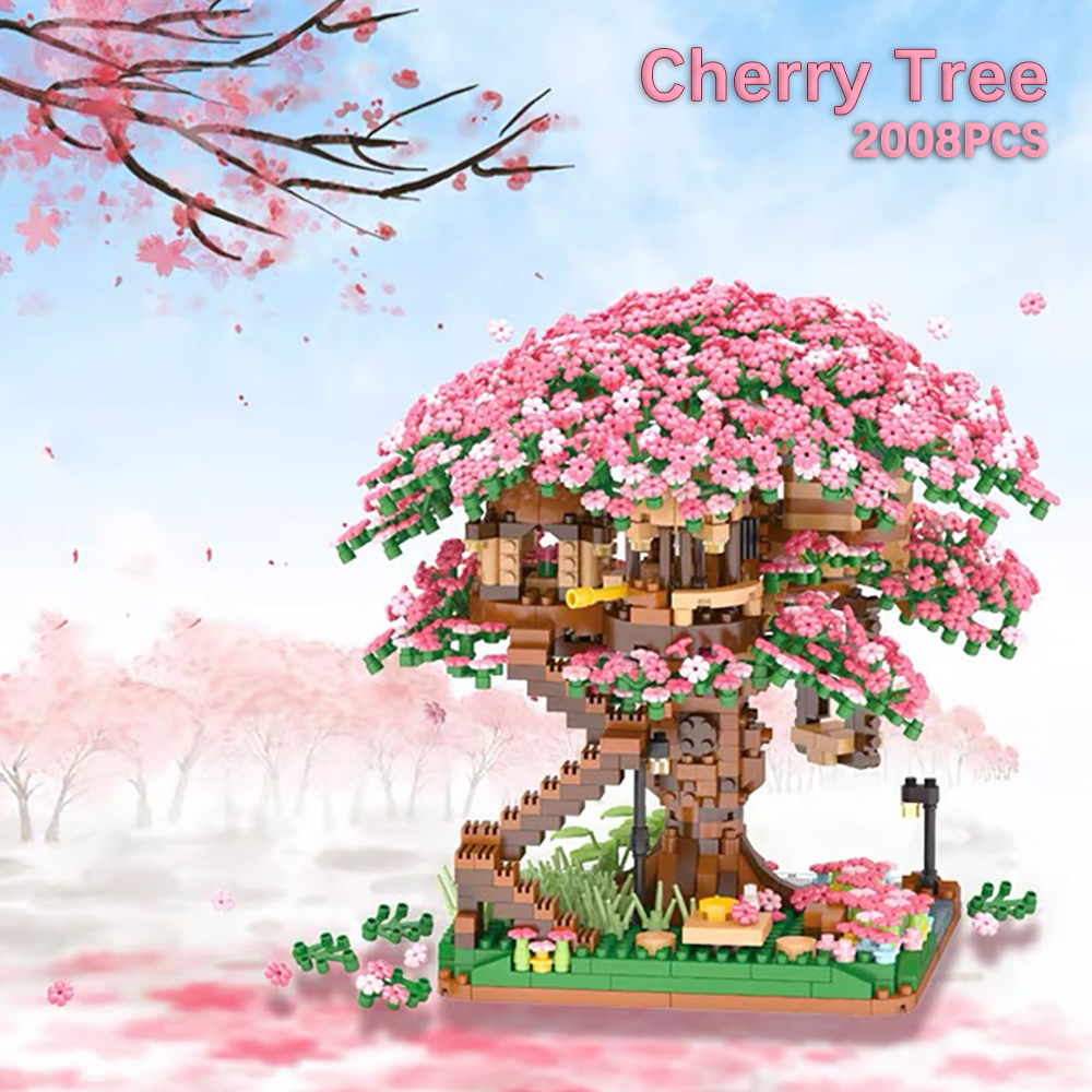 Sakura Tree Micro Blocks met LED-verlichting - Kersenbloesem Boomhut Model, 3D Romantisch Nachtgloed Decor, Doordacht Cadeau voor haar