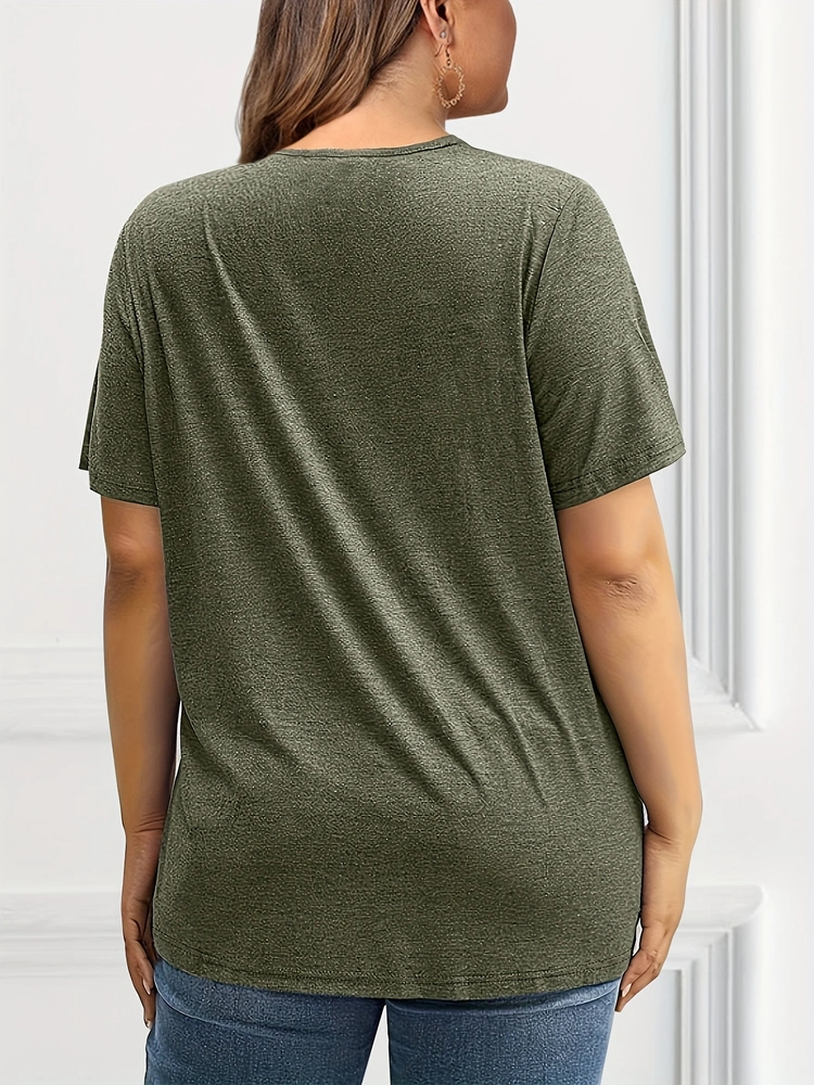 Plus Size Women's T shirt Short Sleeve Solid Cutout Casual Soft Basic Summer Tops 2025 Elegant Vintage Tee Tops for Women