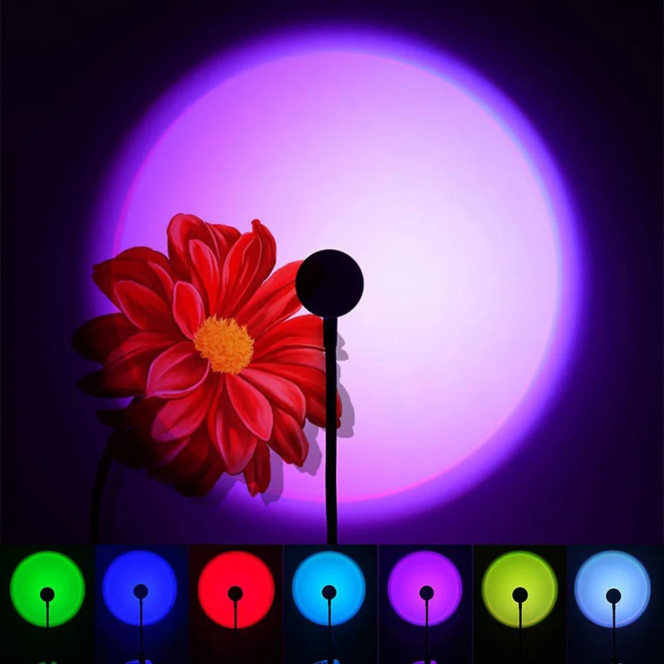 USB 일몰 램프 LED 레인보우 네온 야간 조명 프로젝터, 사진 벽 분위기 조명, 침실 룸 장식 야간 조명