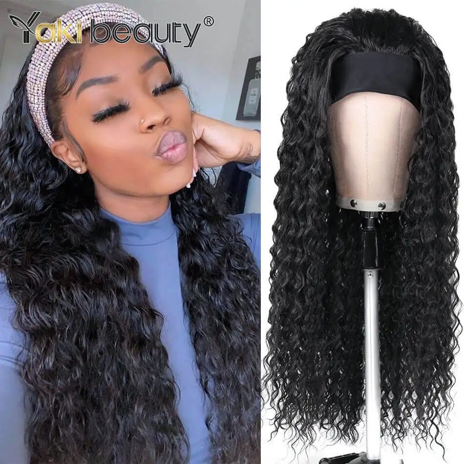 Lange verworrene lockige Stirnband-Perücken, 71,1 cm, synthetische Eis-Stirnband-Perücke für schwarze Frauen, Afro-lockiges Wasserwellen-Haar aus organischen Fasern