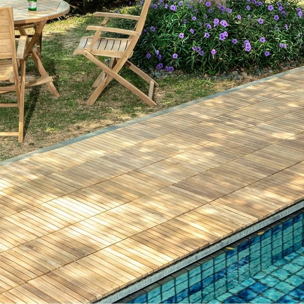 Nordic Style Teak Wood Interlocking Tiles - Wooden Tile Floor Set for Indoor and Outdoor Use - Perfect for Sauna, Patio, Deck