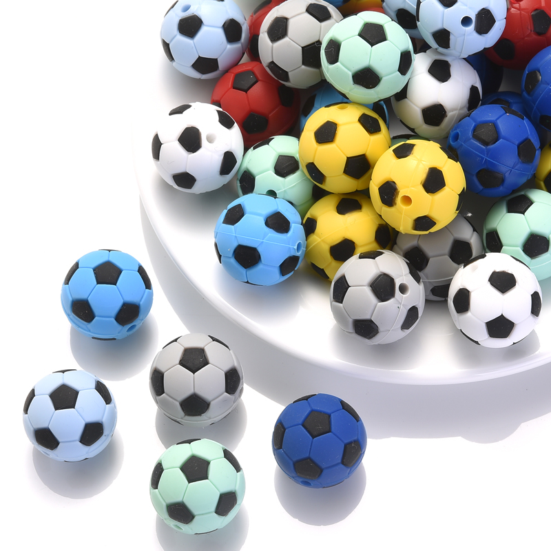 19mm 10 Uds. Cuentas redondas de silicona estilo balón de fútbol cuentas para masticar para la dentición juguetes para el cuidado del bebé regalo DIY cadena de chupete fabricación de joyas