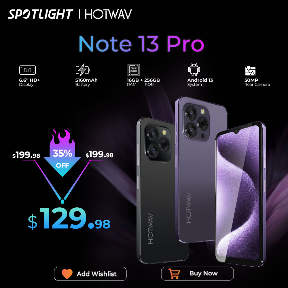 [Estreia mundial] HOTWAV Note 13 Pro Smartphone 6,6 ''HD + Android 13 16GB + 256GB Octa-Core Celular 50MP 5160mAh Celular