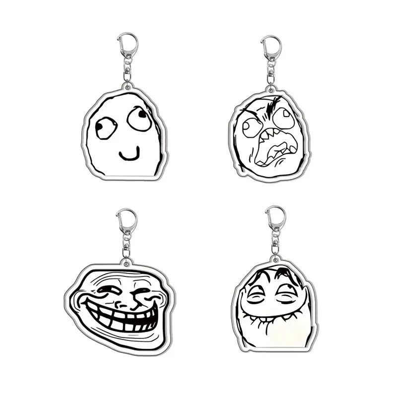 Leuke troll gezicht sleutelhanger voor accessoires tas No Me Gusta Rage Face ForeverAlone hanger sleutelhanger voor jongens meisjes kerstcadeau