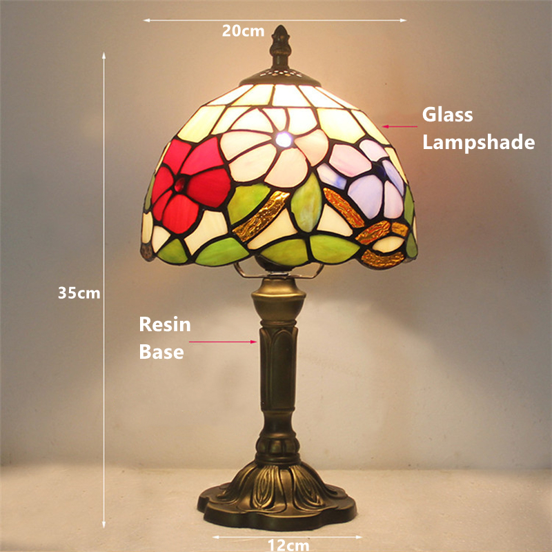Retro Buntglas Tischlampe E27 Bunte Kunst Lampenschirm Mediterraner Stil Barock Tischleuchte Schlafzimmer Nachttisch Dekor Beleuchtung