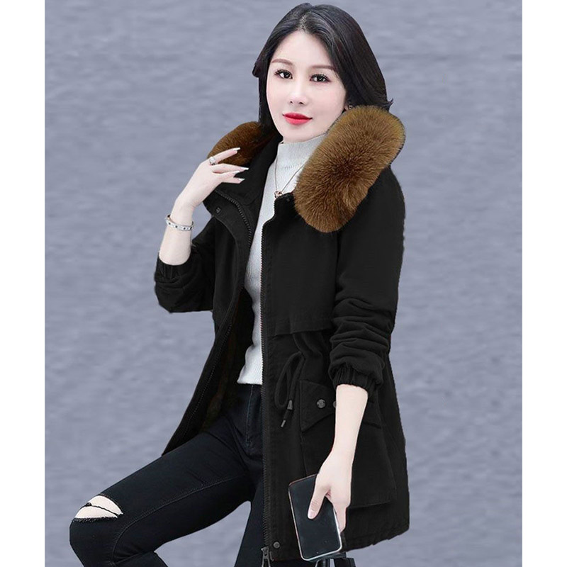 Abrigo acolchado de algodón con cuello de piel desmontable para mujer, Parkas de talla grande 5XL, prendas de vestir, chaqueta acolchada de estilos medio largo 2024