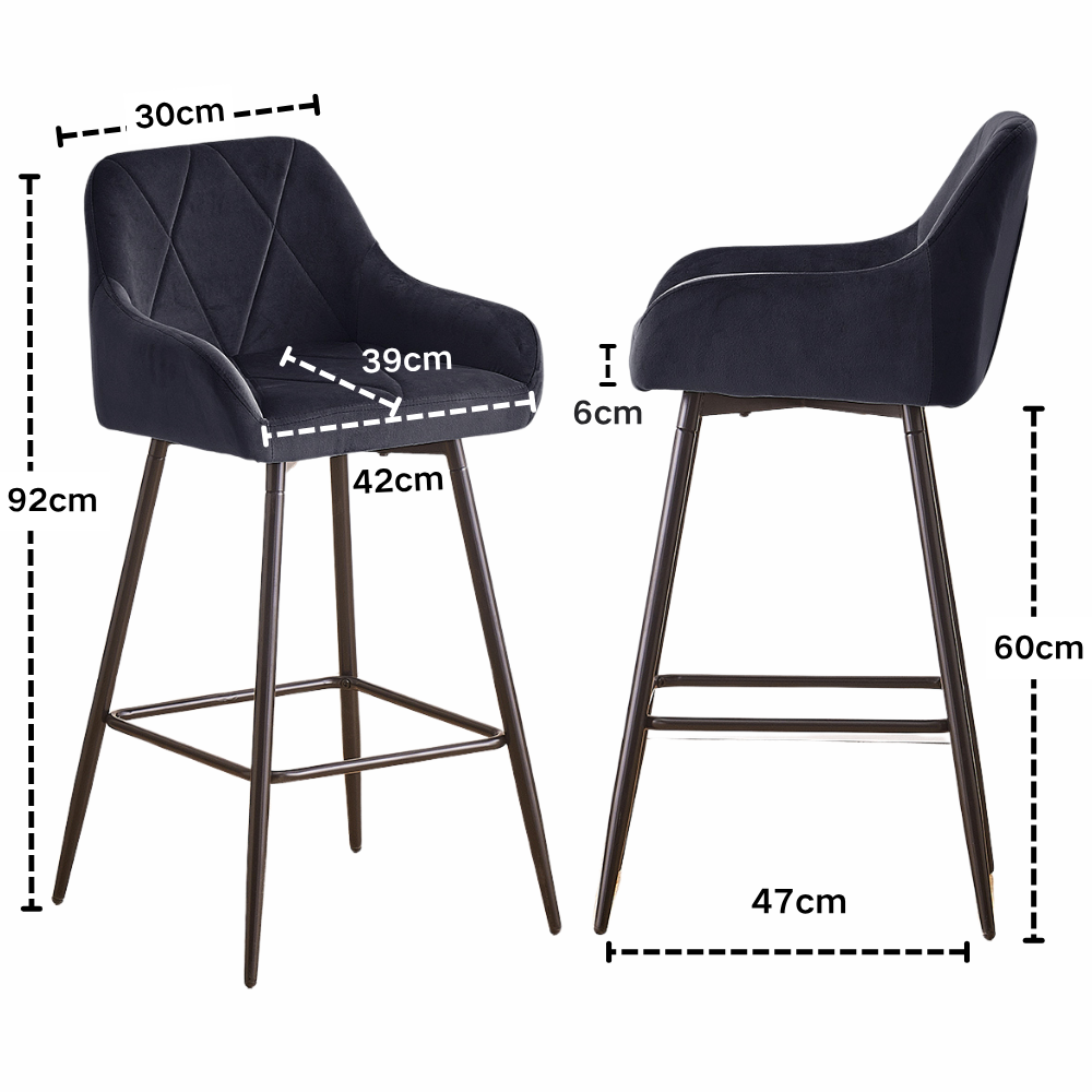 JYMTOM 2/4-Set Barhocker Tresenhocker Bistrohocker Velvet/PU-Bezug Barstühle mit Armlehne, modischer Hocker mit schwarzem Metall