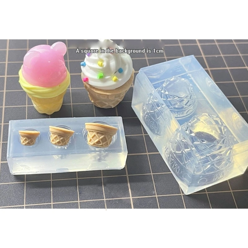 Molde de resina de cono de helado 3D DIY, Mini taza de pastel de comida simulada, molde de silicona, accesorios para manualidades DIY
