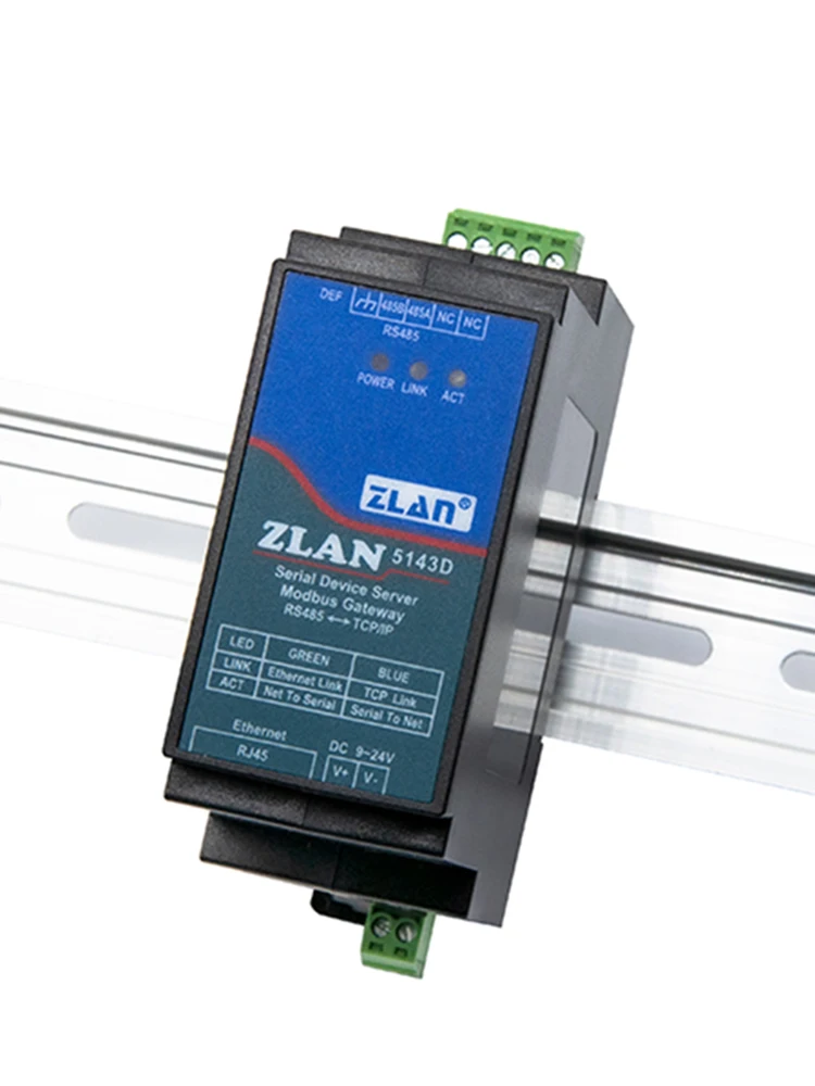Dispositivo de serie Din-Rail ZLAN5143D, servidor Modbus RS485 Gateway de TCP/IP, DC9-24V, compatible con dúplex completo