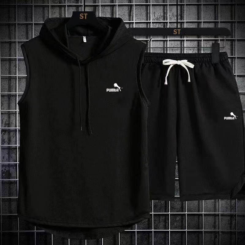 แบรนด์ฤดูร้อนผู้ชาย 2 ชิ้นชุด CasualT-เสื้อและกางเกงขาสั้นชุดบุรุษชุดกีฬาแฟชั่นแขนสั้น Hooded เสื้อยืด