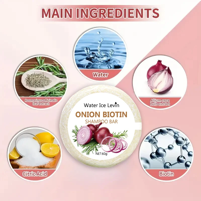 Onion and Biotin Shampoo Soap - 60g, Suitable for All Hair Types, Moisturizing and Smoothing, Rich in Rosemary Extract