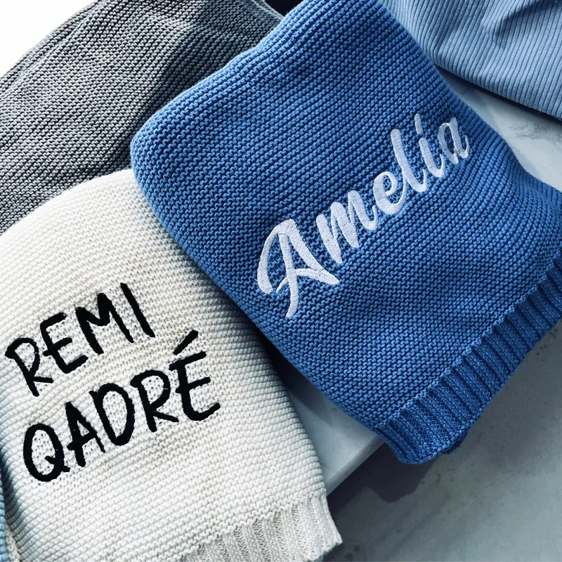 Cadeaux personnalisés pour bébé couverture d'emmaillotage avec nom couverture de bébé tricotée personnalisée avec nom de broderie bébé nouveau-né enfants filles garçons