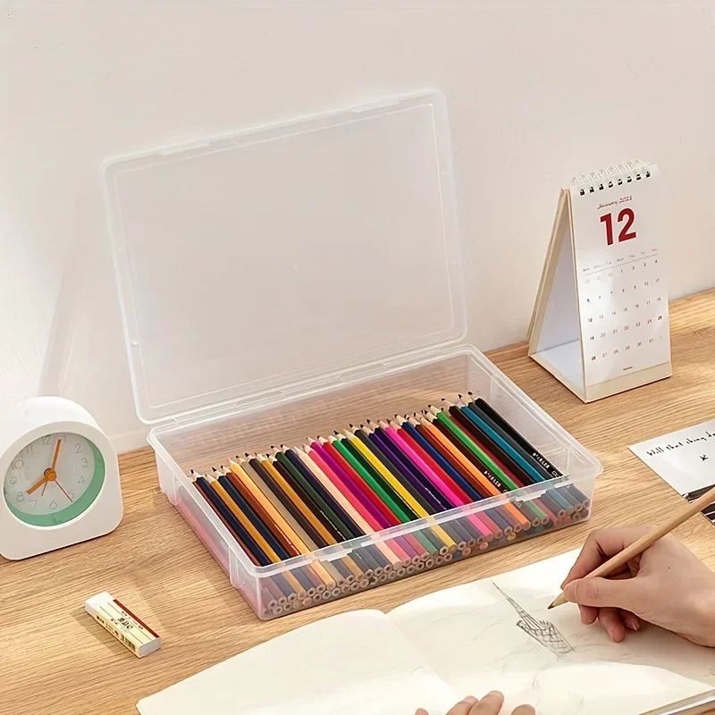 Astuccio per matite di grande capacità in plastica trasparente per notebook, pennarello per schizzi, scatola di immagazzinaggio per pittura a piombo colorato, materiale per il ritorno a scuola