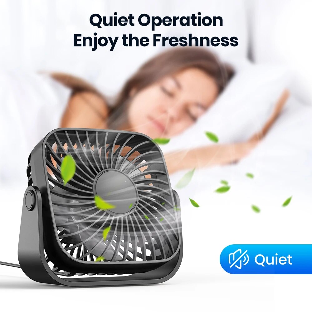 TOPK Mini ventilatore portatile USB da 4 pollici per campeggio, ventilatore personale da tavolo silenzioso a 3 velocità, 360 ° Regolazione dei ventilatori in piedi per la stanza di casa