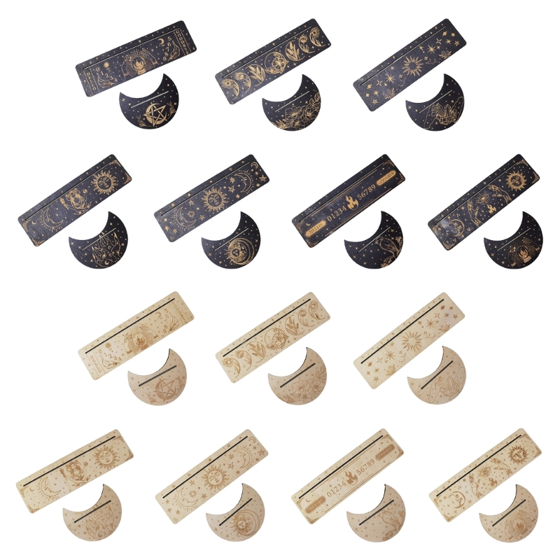 Soporte para cartas Tarot madera G92F, Base para Altar con fases luna, soporte para tarjetas rectangulares con forma