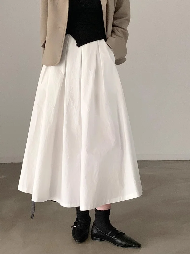 Vestido Midi A-Line Coreano Minimalista Vestido De Mujer Estilo Coreano A-Line De Cintura Alta Color Sólido Verano 2025
