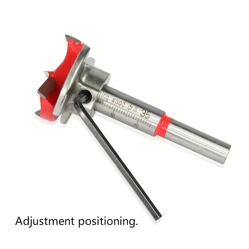 Holzbearbeitungs-Lochöffner-Set, Positionierung, flacher Flügelbohrer aus harter Legierung, verstellbarer Scharnierloch-Expander, 15–35 mm (mit Holzkiste)