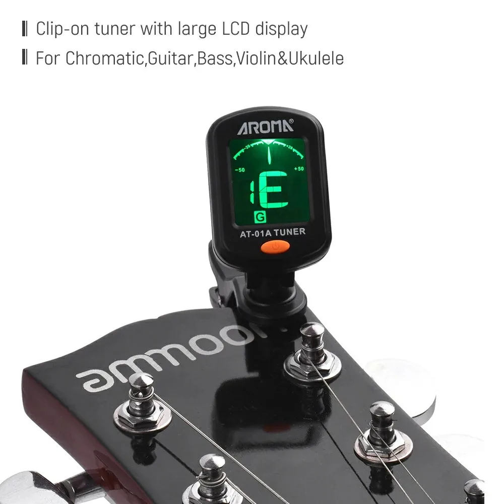 Afinador de guitarra AROMA AT-01A/101, sintonizador giratorio plegable con Clip, alta sensibilidad para bajo, ukelele, accesorios para guitarra cromática
