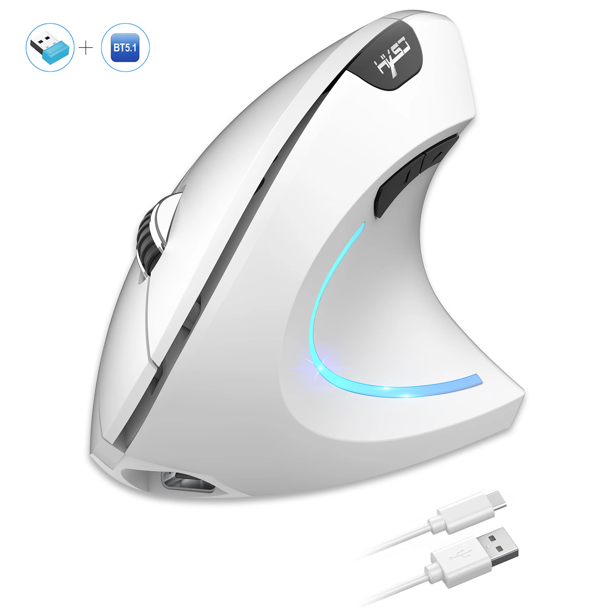 2025 recién llegado HXSJ ratón vertical de modo dual ergonómico ABS 600mAh recargable 2400DPI interfaz tipo c ratón inalámbrico para pc