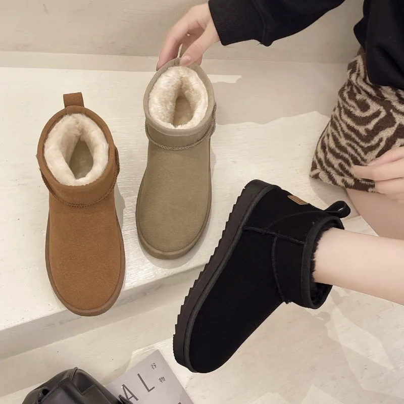 ใหม่ Snow BOOT สไตล์สั้นฤดูหนาว Sheepskin รองเท้าผู้หญิงกันน้ําขนสัตว์ธรรมชาติข้อเท้ารองเท้าบูทขนสัตว์เรียงรายข้อเท้ารองเท้าแบนอุ่น