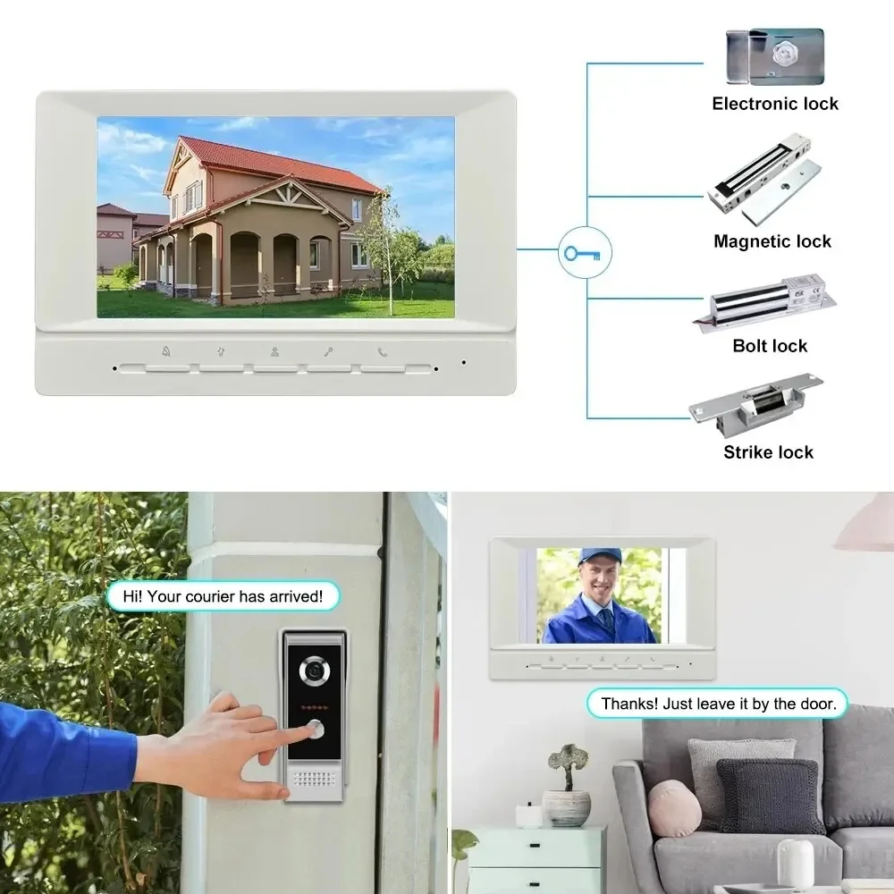Intercomunicador de vídeo com fio com câmera, campainha à prova d'água, proteção de segurança do apartamento, suporte residencial privado, desbloqueio Mon, 7"