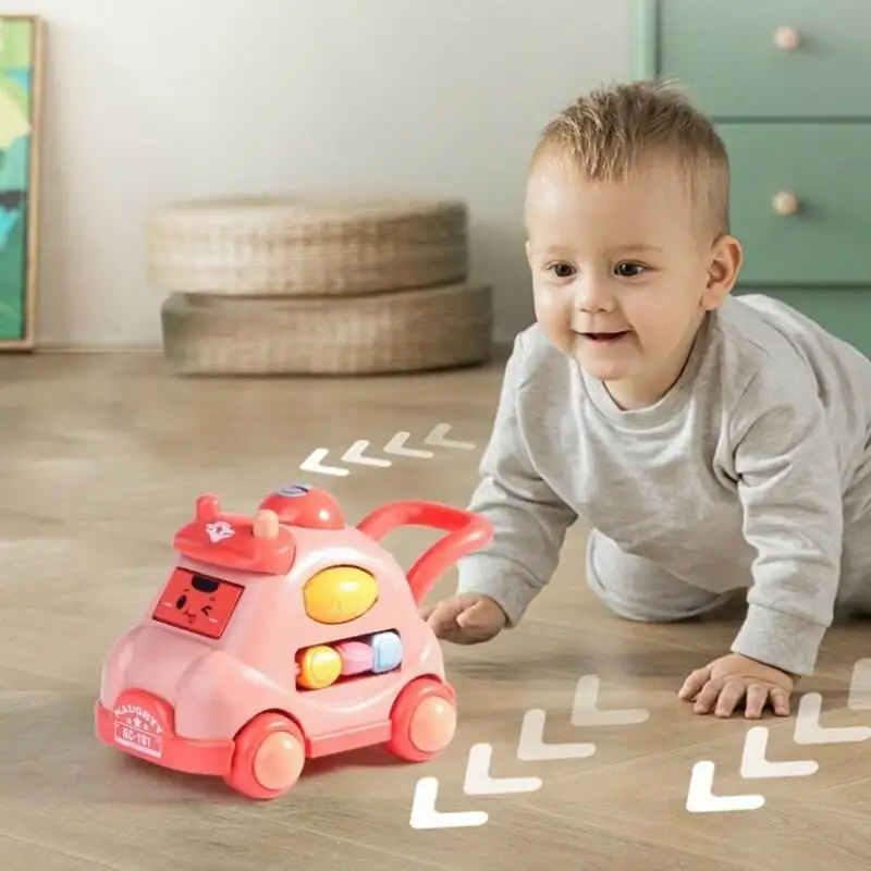 1個クリエイティブな発光音楽ストーリー子供用自動車玩具機械漫画多面体トロリー同軸赤ちゃんのクロールと歩行おもちゃ