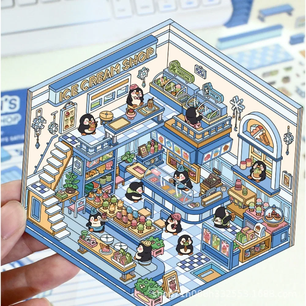 Autocollants d'aménagement paysager 3D Kawaii, scène Miniature de dessin animé, empilage visuel, autocollants tridimensionnels, cadeau de noël pour enfants
