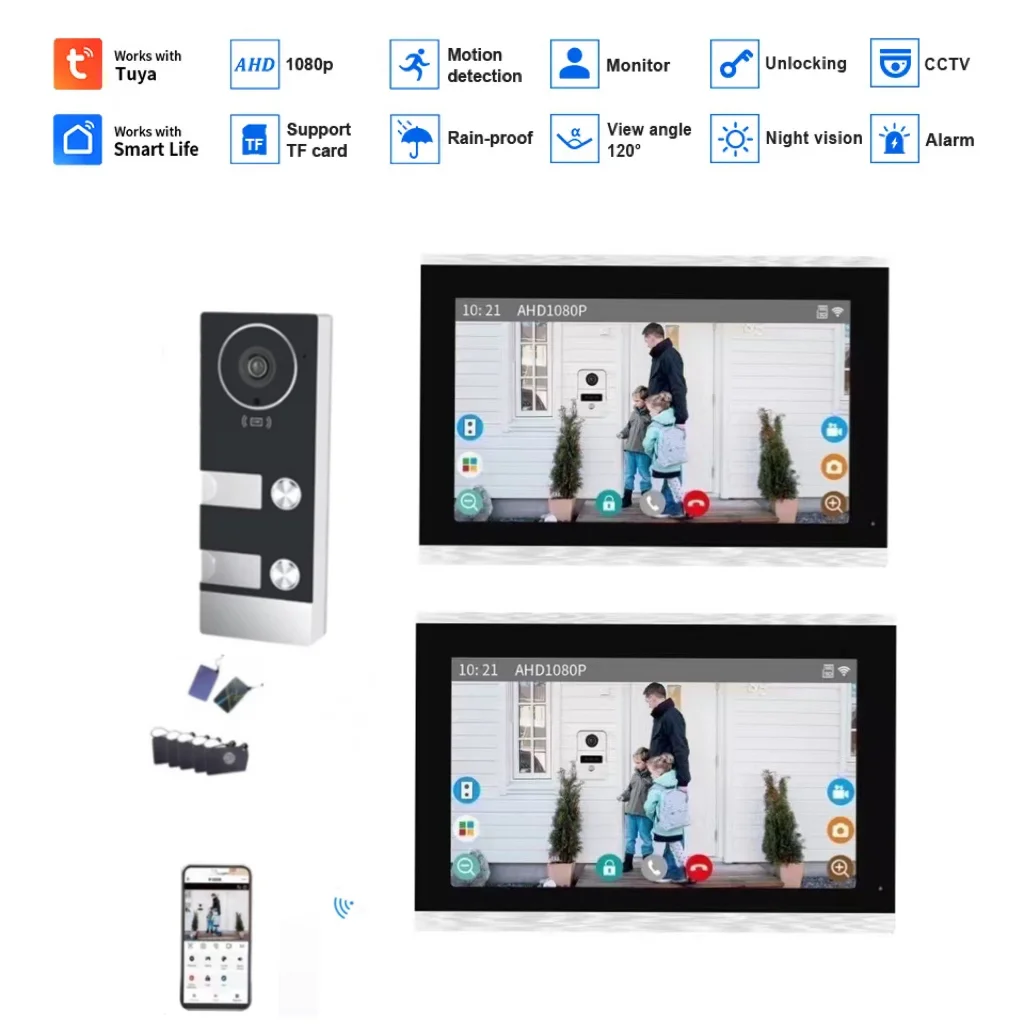 2/3/4 Multifamily TUYA WiFi Video Türsprechanlage Gebäude Intercom Kits 7/10 Zoll Bildschirm Monitor Türklingel APP Karte entsperren Wohnung