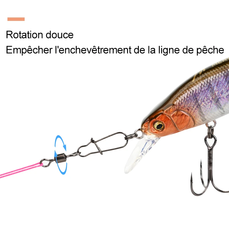 MEREDITH 50 pièces accessoires de pêche au brochet connecteur roulement à broche pivotant en acier inoxydable mousqueton hameçon leurre émerillons attirail