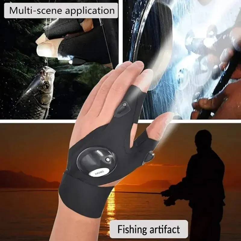 Luva LED sem dedos com luz noturna, impermeável, pesca, camping, caminhadas, sobrevivência, resgate, ferramenta multi luz, ferramenta ao ar livre