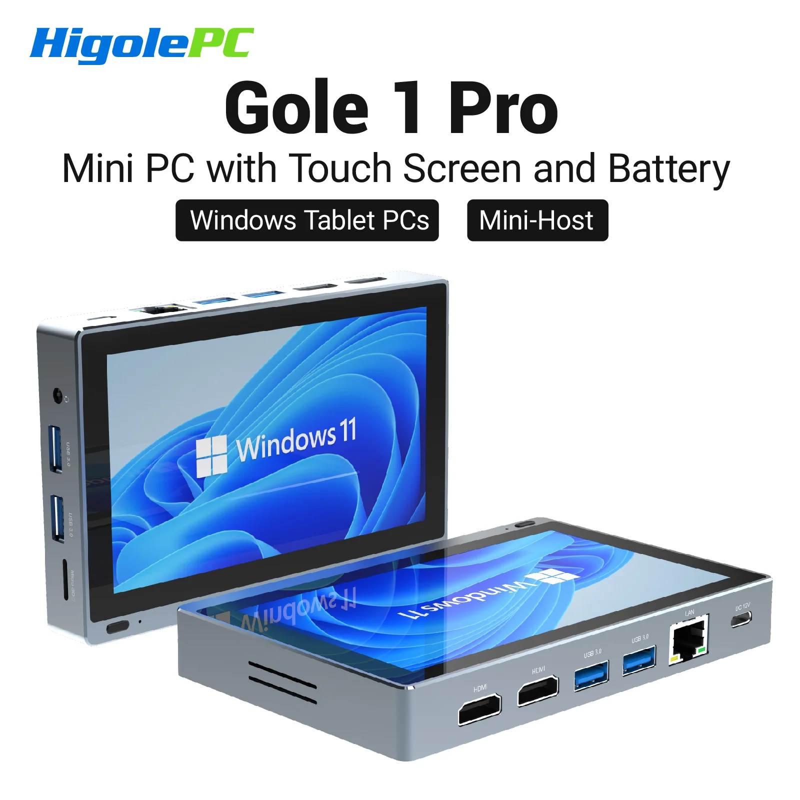 Higole Gole 1 Pro 5.5'' Fanless Mini PC Intel J4105 Windows 11 WiFi5 8G 128G 2500mAh with Screen Laptop Desktop PC Mini Computer