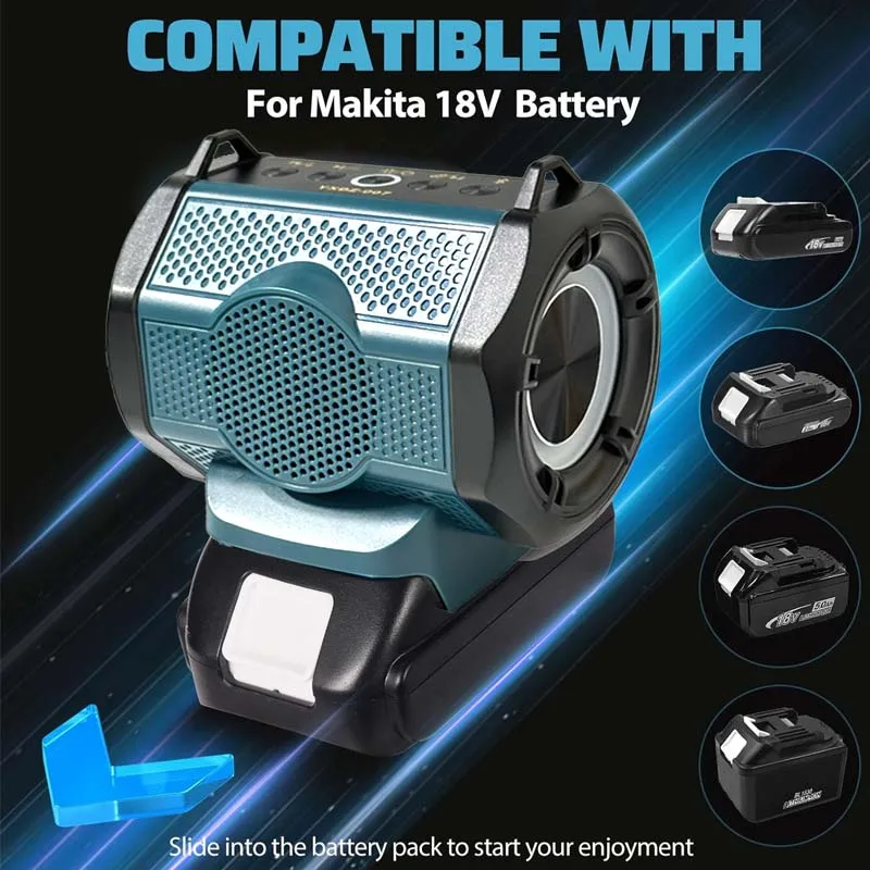 Alto-falante Bluetooth para Makita 18V Bateria de íon-lítio com porta USB tipo C Alto-falante pequeno sem fio para trabalhos, casa e festas