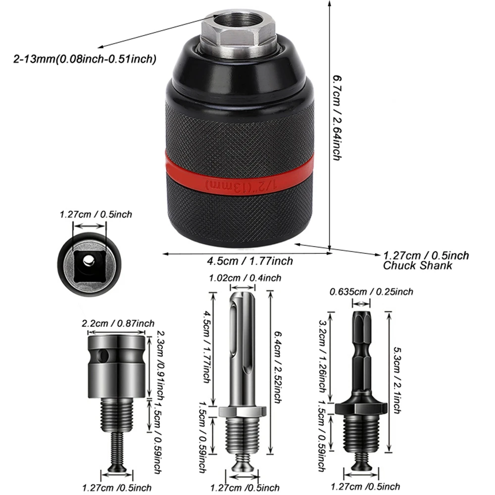2025 New Keyless Metal Drill Chuck,With Lock,2~13mm Ratchet Self-locking Chuck,1/2-20UNF Thread,for Drill Bit Screwdiver&Sockets
