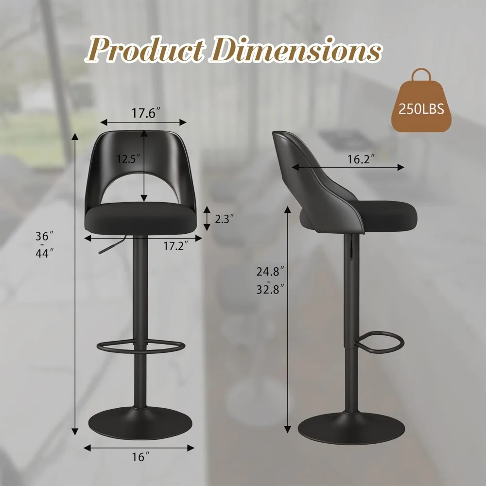 Height Adjustable Swivel Counter Bar Stool with Hollowed-Out PP Back, Upholstered Chair with Metal Bas